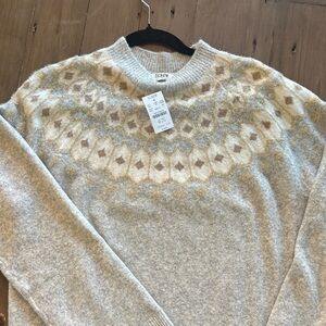 J. Crew Gray and Cream Holiday Fair Isle Sweater